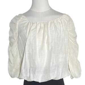 Max Studio Peasant Blouse XS Ivory Cotton Silk Poet Sleeve Boho Romantic Top